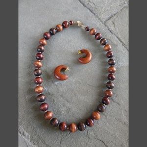 Vintage Wood Necklace and Earrings